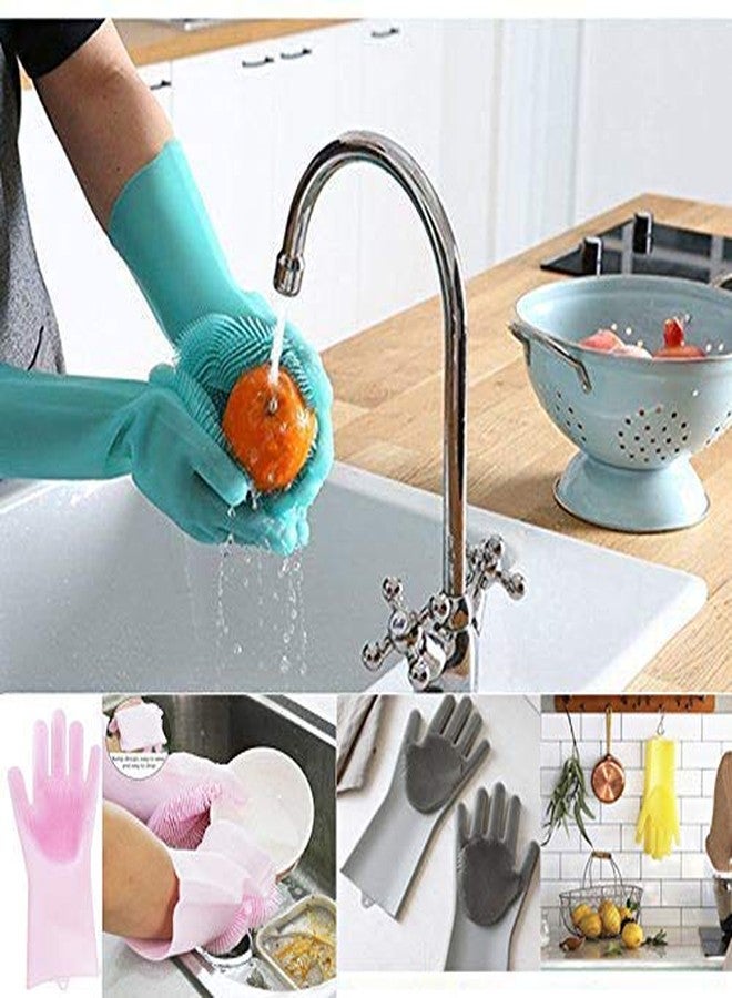 Iktu Silicone Gloves with Wash Scrubber Non-Slip Magic Latex Gloves for Household Cleaning Great for Protecting Hands in Dish-Washing Car Washing Kitchen Bathroom Cleaning (1 Pair) - Image 2